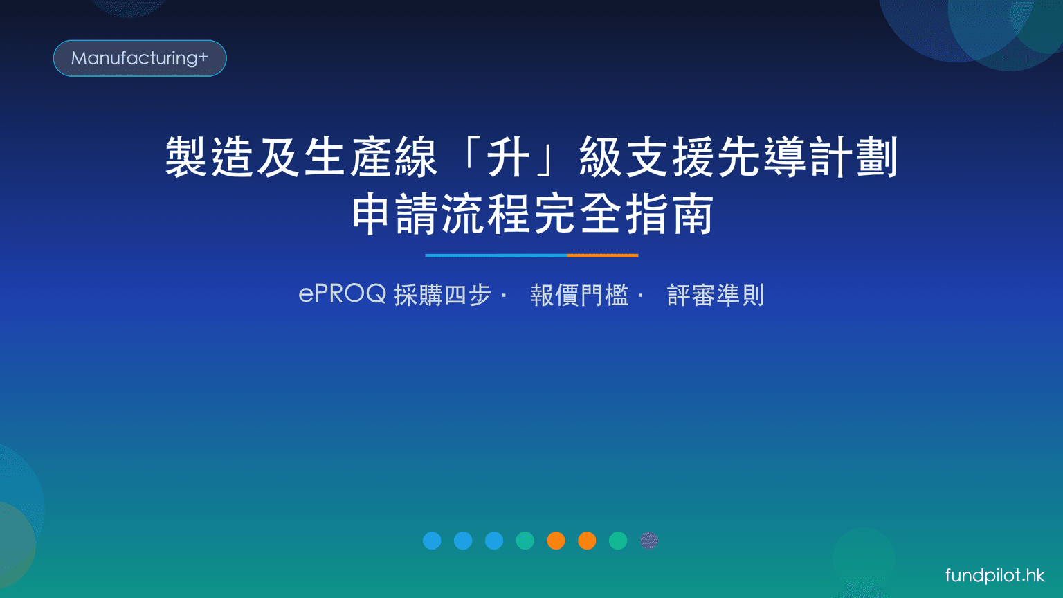 製造及生產線「升」級支援先導計劃申請流程:ePROQ 採購四步 + 報價門檻 + 評審準則